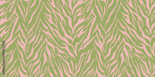Seamless zebra pattern in olive green and dusty pink tones for textile design