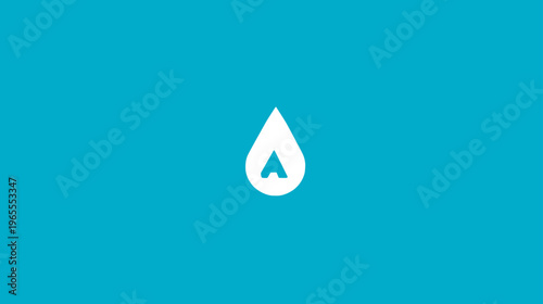 Minimalist white water drop icon with capital letter A inside on a vibrant teal blue background