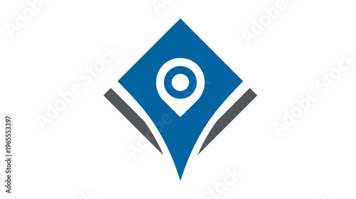 Abstract Geometric Blue Location Pin Icon on White Background, Representing Navigation, Destination, Travel, and Place Finding