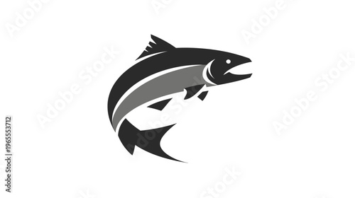 Dynamic Jumping Fish Vector Illustration. Stylized Black and Grey Aquatic Animal Leaping. Wildlife and Fishing Graphic Design Element
