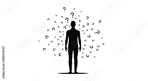 man with question marks confusion uncertainty