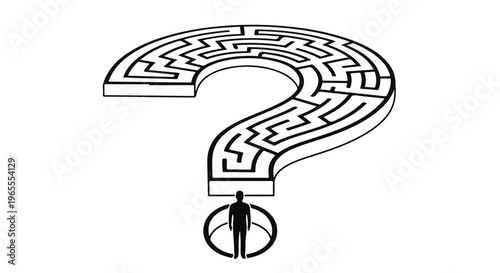 man standing in maze question mark problem solving concept