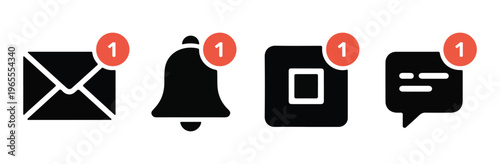 Minimalist notification icon set with mail bell folder and text bubble symbols for modern application design.