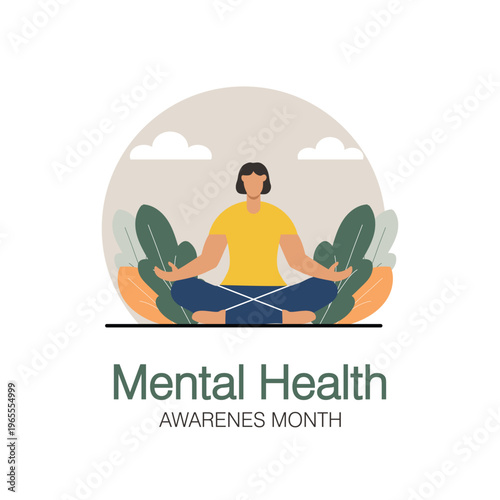 Mental Health Awareness Month Meditation and Mindfulness Concept Illustration