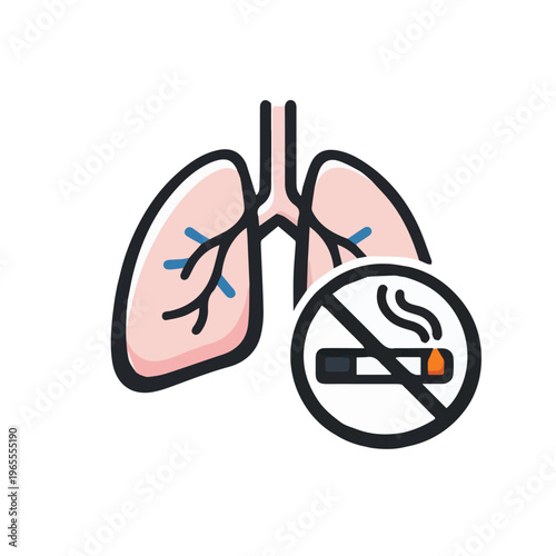 A vector icon showing lungs alongside a cigarette, illustrating the harmful effects of smoking on lung health, raising awareness about respiratory damage and health risks.
