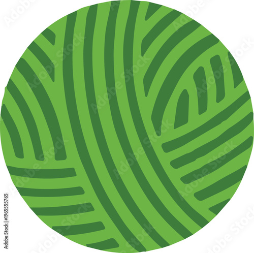 Green ball of yarn vector illustration, isolated wool clew for knitting and crochet hobby, cat toy play concept