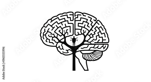 Brain maze illustration for mental health and problem solving concepts