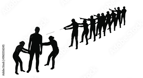 people pulling man in different directions conflict