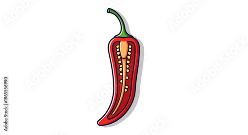 Red Hot Chili Pepper Cross-Section Vector Illustration Isolated on White