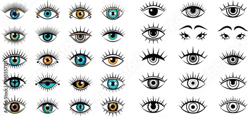 Human Eye Illustration Set with Different Eye Shapes Eyelashes and Iris Colors Hand Drawn Eye Collection Vector Illustration for Beauty and Anatomy Design
