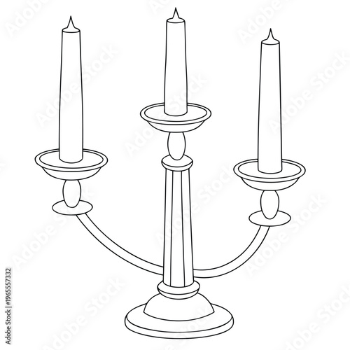 Elegant three-candle candelabra outline drawing icon with candle holder