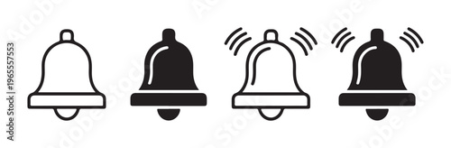 Bell icons set representing ringing and silent notifications, available in solid and outline styles.