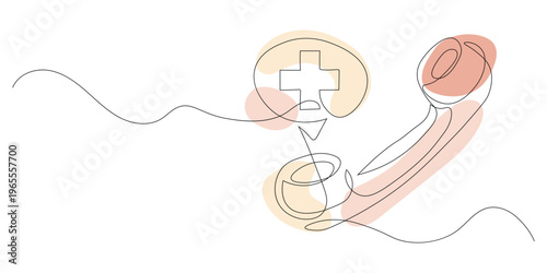 Continuous one line drawing of telephone receiver with medical cross symbol. Online doctor consultation and emergency healthcare call concept. Vector Illustration.