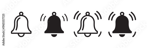 Bell icons in outline and solid styles, some showing vibrations, for notification alerts.