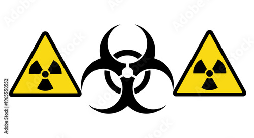 Radiation and Biohazard Warning Symbols Set Isolated on White Background - Vector Illustration of Radioactive Trefoil and Biological Hazard Icons