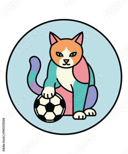 Colorful Cat Soccer Vector Illustration