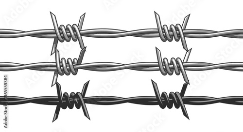 Horizontal Barbed Wire Fence Illustration Isolated on White Background for Security, Protection, and Border Concepts