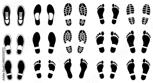 Footprints and Shoe Prints Collection: Walking, Steps, Tracks, Barefoot, Footwear