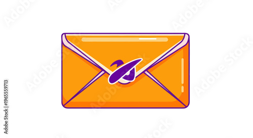 Orange Envelope Icon with Purple Swirl Symbol, Communication and Mail Concept