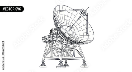 Satellite Dish Antenna - Wireframe Vector Illustration