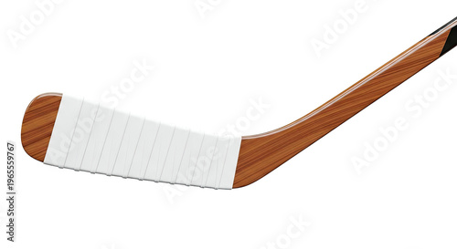 Close-up of a hockey stick blade with white grip tape