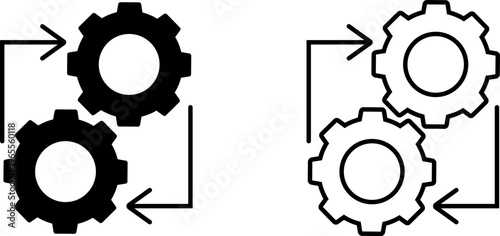 Two gear icons with arrows showing movement between them