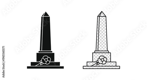 Monument icons, obelisk symbols, memorial signs, vector graphics