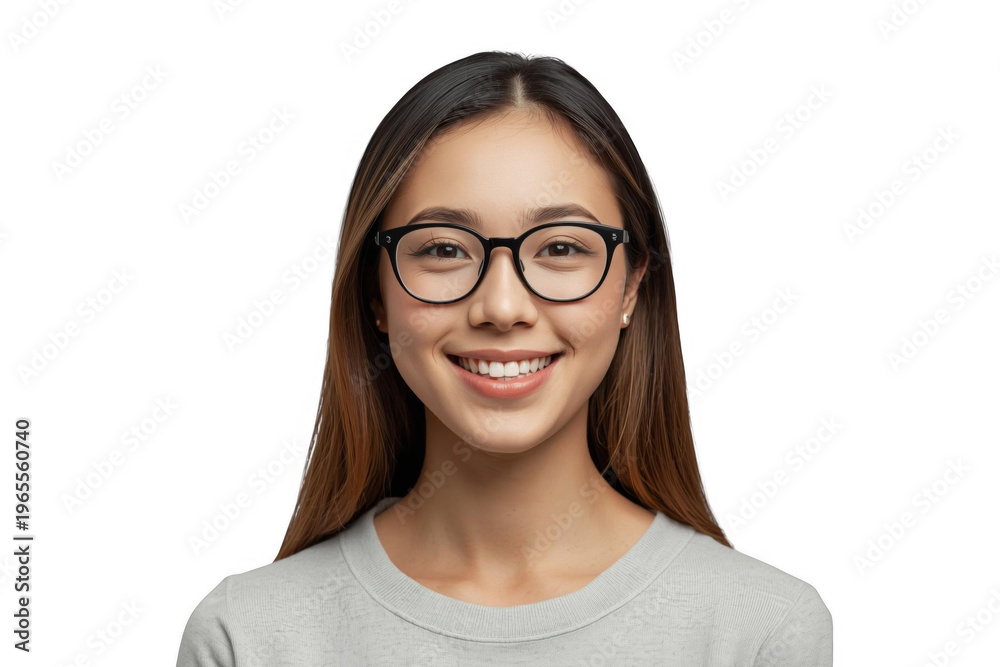 Obraz premium Smiling young asian woman wearing glasses portrait