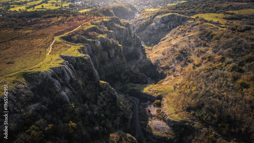 Aerial drone view of Cheddar Gorge in Somerset
