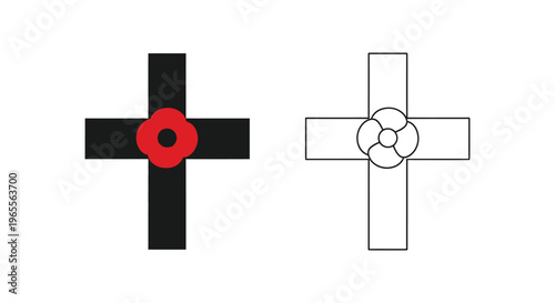 Poppy, cross, symbol, icon, red, black, white, Remembrance Day, vector graphics