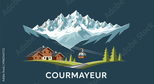 Scenic mountain village with ski lift and majestic peaks