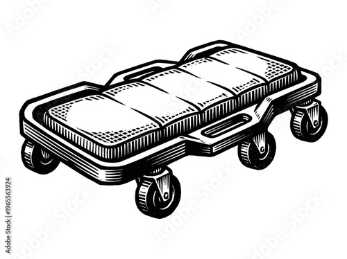 Vintage Creeper Mechanic’s Dolly Engraving Illustration Black and White Line Art