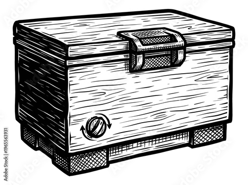 Vintage Deep Freezer Engraving Illustration Black and White Line Art