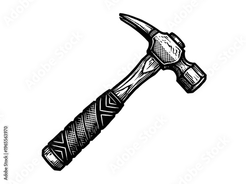 Vintage Chipping Hammer Engraving Illustration Black and White Line Art