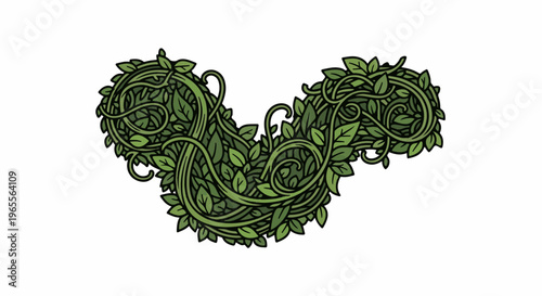 Whimsical greenery arrangement resembling a playful character with curly vines and leaves