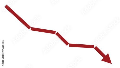 Red Business Arrow Zigzag Falling Down with Sharp Breaks Representing Economic Collapse, Losses, and Market Shock
