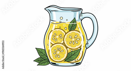A pitcher of refreshing lemonade with lemon slices and mint leaves
