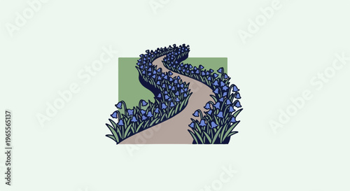 A winding path through a field of bluebell flowers