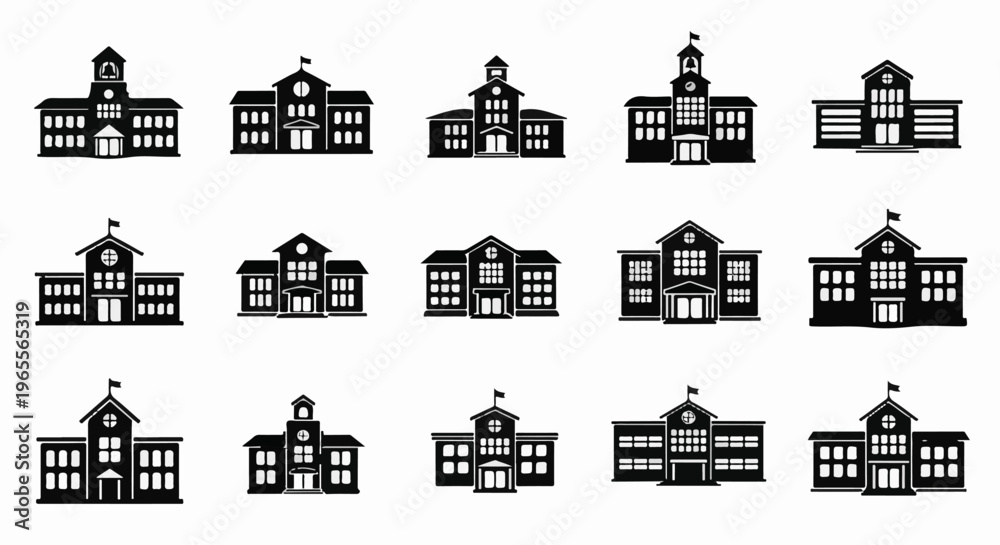 Fototapeta premium Collection of varied building silhouettes for educational institutions