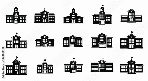 Collection of varied building silhouettes for educational institutions