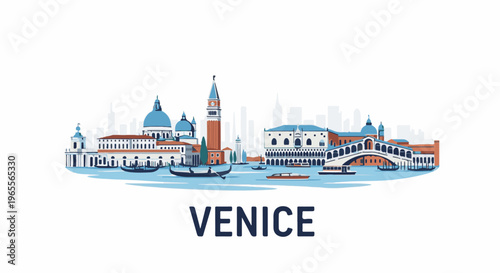 Colorful pixelated cityscape of Venice with gondolas and iconic buildings