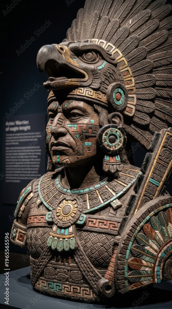 Obraz premium Aztec Warrior Sculpture with Feathered Headdress Aztec Warrior Sculpture Feathered Headdress Art Ancient Culture Mesoamerican. Concept featuring aztec, warrior, sculpture, feathered headdress, art ...