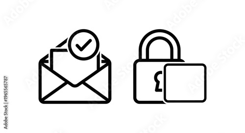 Secure messaging verified email and one-time password authentication line art icons for digital security