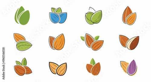 Collection of colorful abstract nut icons with subtle texture