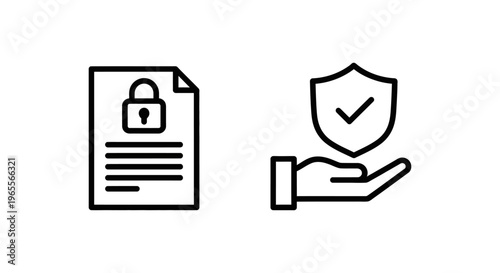 Privacy policy and data consent concept icons set: digital information security, gdpr compliance, and personal data protection line art