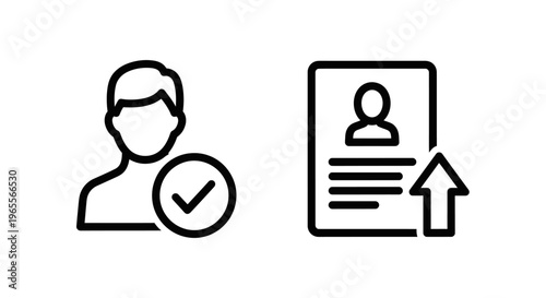 User profile verification and upload icons: account management, identity confirmation, and digital documentation concepts