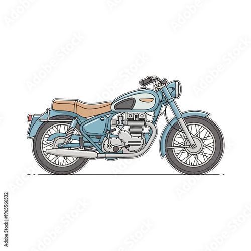 Vintage Blue Motorcycle Side View Illustration - Classic Retro Bike
