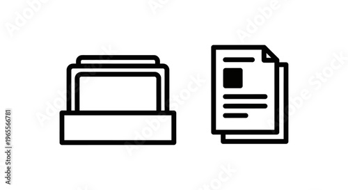 Workspace document and file icons: clean line art vector symbols for digital organization, project management, and business administration interface design