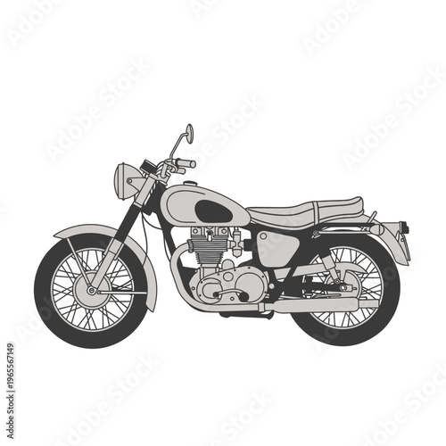 Classic Motorcycle Illustration, Vintage Bike, Retro Style, Transportation Icon
