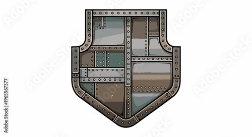 Medieval metal shield with rivets, stylized, vintage defense